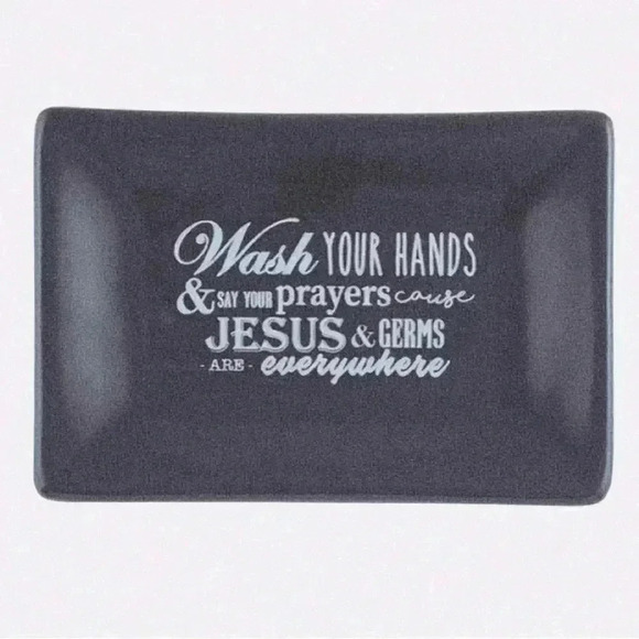 COPY - Wash Your Hands Jesus & Germs Are Everywhere Black Ceramic Soap Dish - Picture 8 of 13